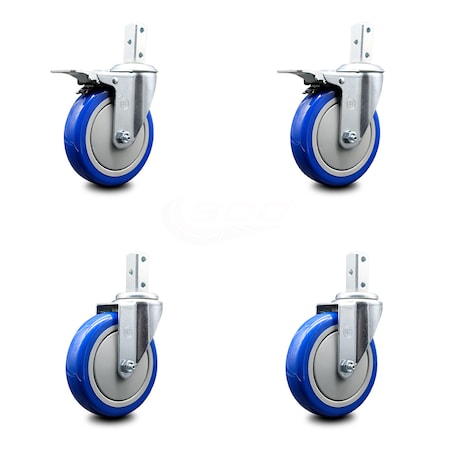 Service Caster 5 Inch Blue Poly Swivel 7/8 Inch Square Stem Caster Total Lock Brakes SCC, 2PK SCC-SQTTL20S514-PPUB-BLUE-78-2-S-2